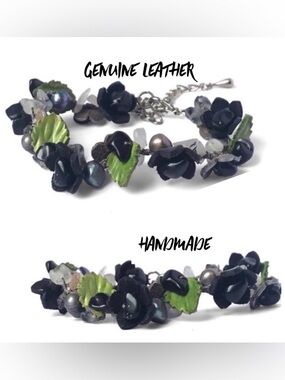 New Handmade Handcrafted Genuine Leather Flower Bracelet